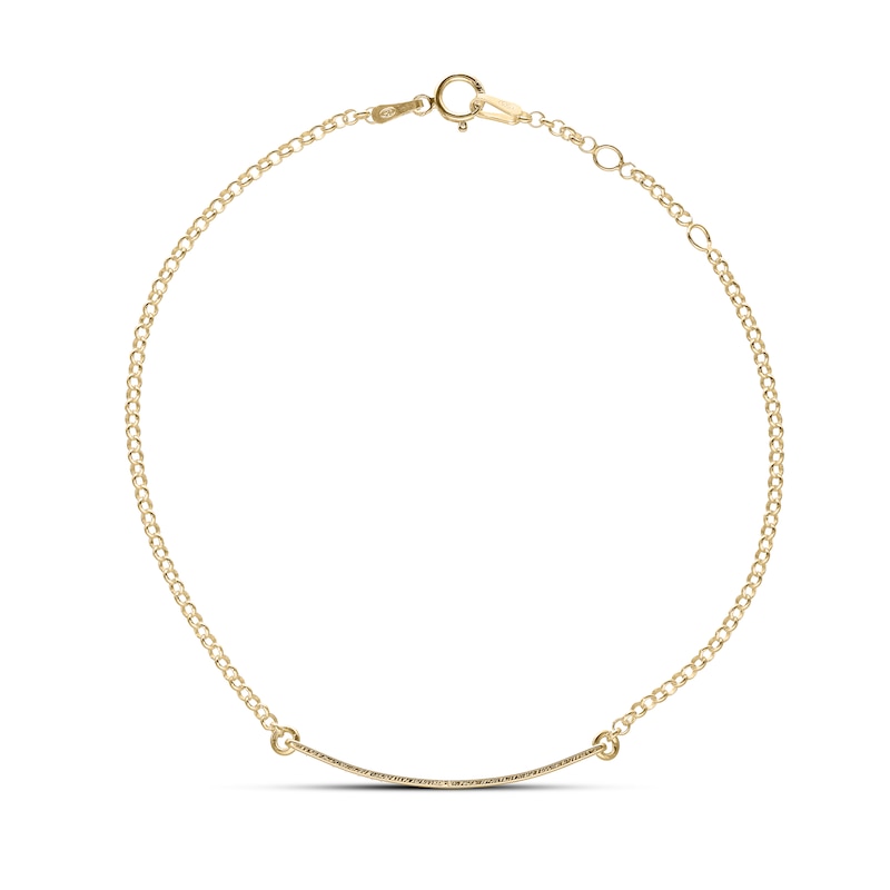 Main Image 3 of Adjustable Engravable Bar Bracelet 14K Yellow Gold-Plated Sterling Silver Cable Chain 8"