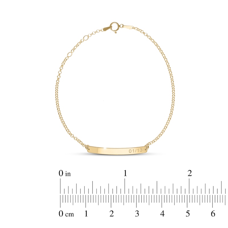 Main Image 5 of Adjustable Engravable Bar Bracelet 14K Yellow Gold-Plated Sterling Silver Cable Chain 8"