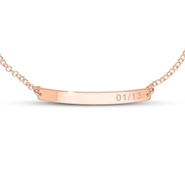 Adjustable Engravable Bar Bracelet 14K Rose Gold-Plated Sterling Silver Cable Chain 8"