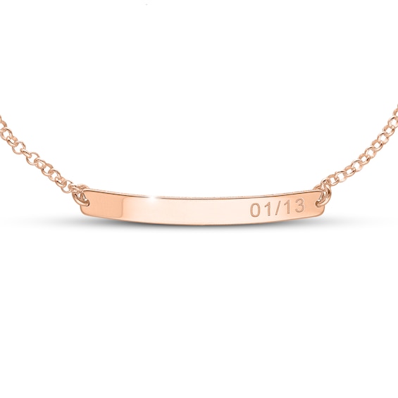 Adjustable Engravable Bar Bracelet 14K Rose Gold-Plated Sterling Silver Cable Chain 8"