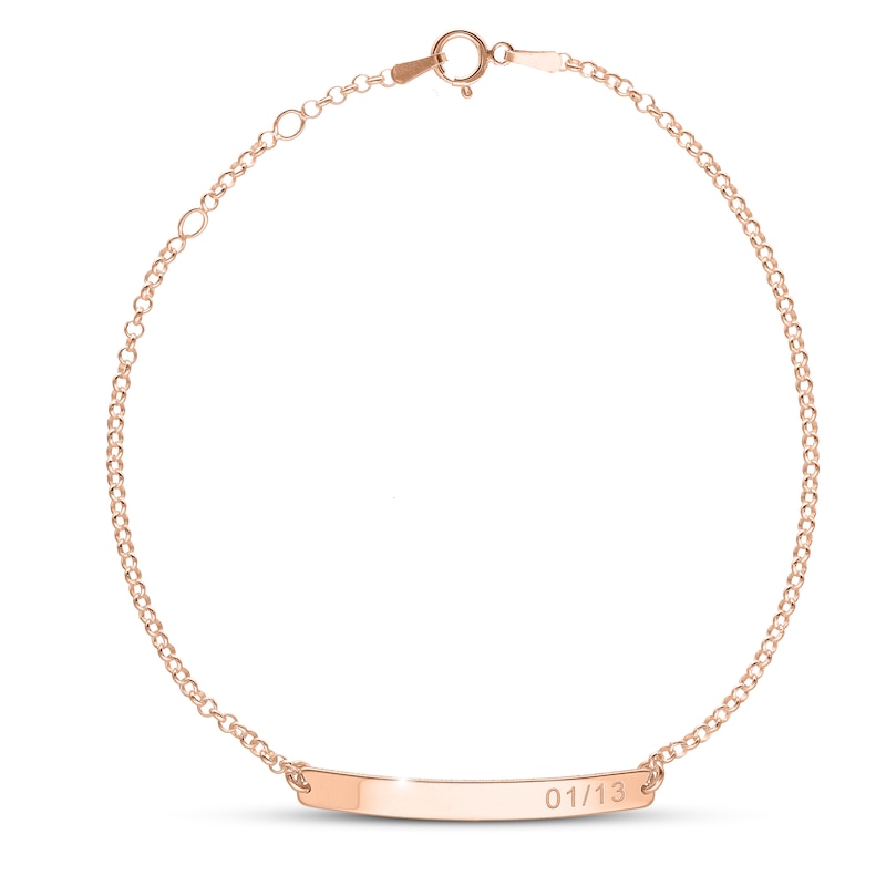 Main Image 2 of Adjustable Engravable Bar Bracelet 14K Rose Gold-Plated Sterling Silver Cable Chain 8"