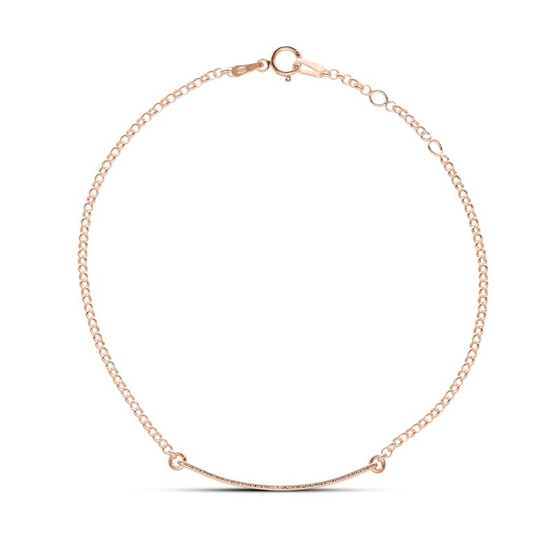 Main Image 3 of Adjustable Engravable Bar Bracelet 14K Rose Gold-Plated Sterling Silver Cable Chain 8"