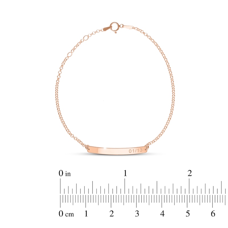 Main Image 5 of Adjustable Engravable Bar Bracelet 14K Rose Gold-Plated Sterling Silver Cable Chain 8"