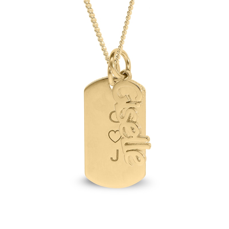 Main Image 1 of Engravable Dogtag Necklace with 1 Nameplate Charm 14K Yellow Gold-Plated Sterling Silver 18"