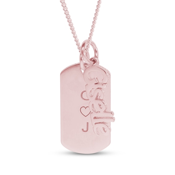Engravable Dogtag Necklace with 1 Nameplate Charm 14K Rose Gold-Plated Sterling Silver 18"