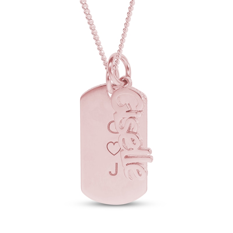 Main Image 1 of Engravable Dogtag Necklace with 1 Nameplate Charm 14K Rose Gold-Plated Sterling Silver 18"