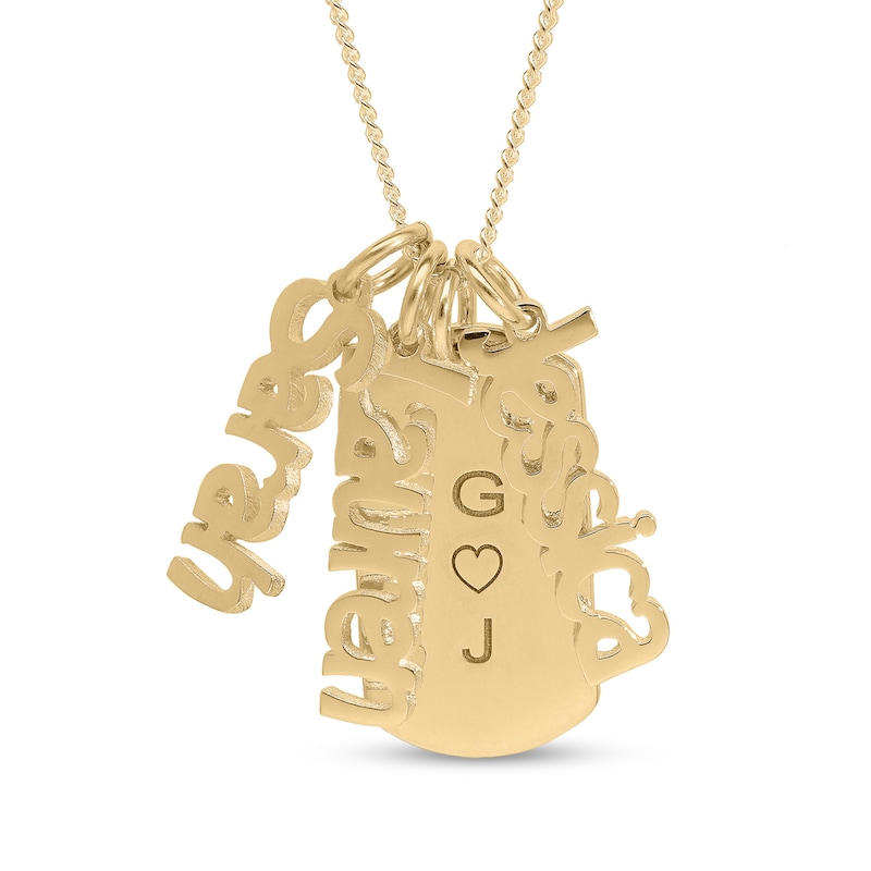 Main Image 1 of Engravable Dogtag Necklace with 3 Nameplate Charms 14K Yellow Gold-Plated Sterling Silver 18"