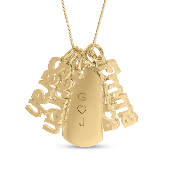 Engravable Dogtag Necklace with 4 Nameplate Charms 14K Yellow Gold-Plated Sterling Silver 18"