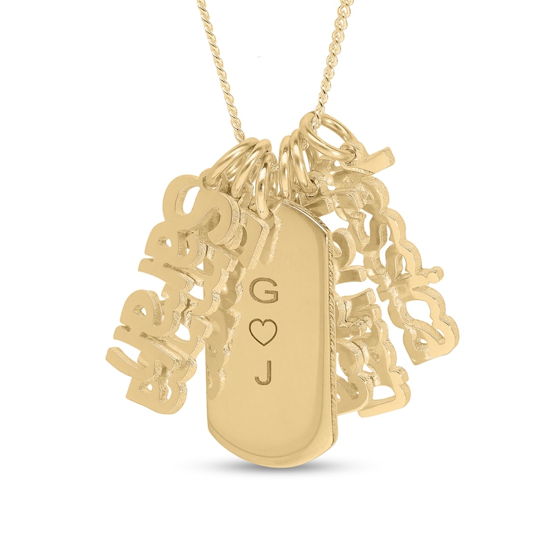 Main Image 1 of Engravable Dogtag Necklace with 5 Nameplate Charms 14K Yellow Gold-Plated Sterling Silver 18"
