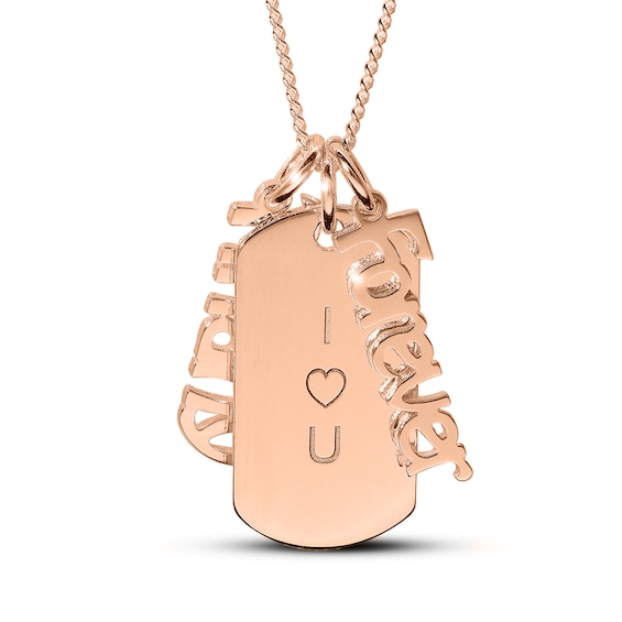Engravable Dogtag Necklace with 2 Nameplate Charms 14K Rose Gold-Plated Sterling Silver