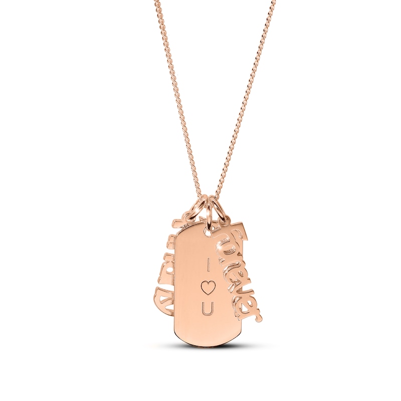 Main Image 2 of Engravable Dogtag Necklace with 2 Nameplate Charms 14K Rose Gold-Plated Sterling Silver