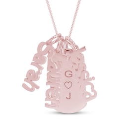 Engravable Dogtag Necklace with 3 Nameplate Charms 14K Rose Gold-Plated Sterling Silver 18"