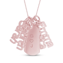 Engravable Dogtag Necklace with 4 Nameplate Charms 14K Rose Gold-Plated Sterling Silver 18"