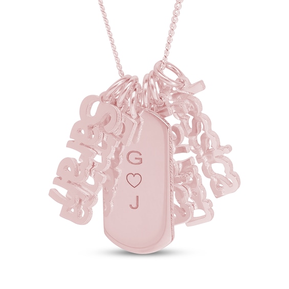 Engravable Dogtag Necklace with 5 Nameplate Charms 14K Rose Gold-Plated Sterling Silver 18"
