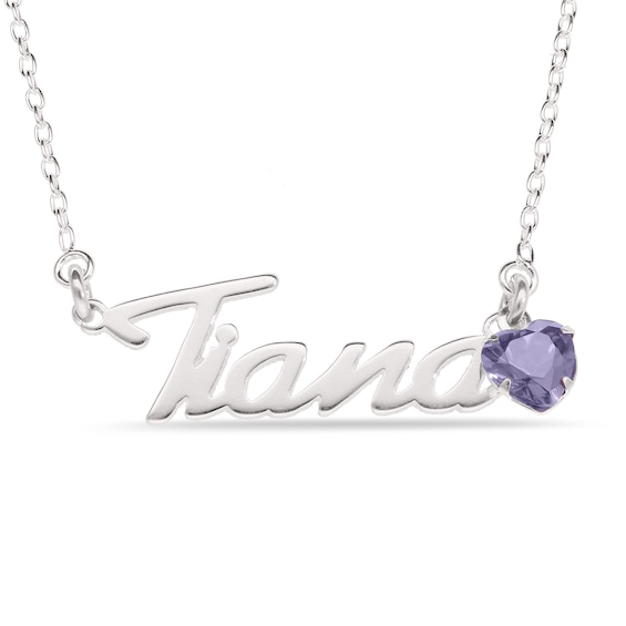 Heart-cut June Birthstone Charm Nameplate Necklace Sterling Silver 18"