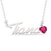 Thumbnail Image 1 of Heart-cut July Birthstone Charm Nameplate Necklace Sterling Silver 18"