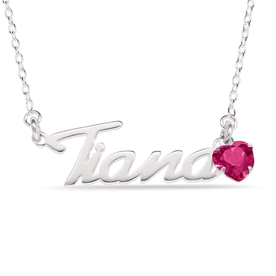 Heart-cut July Birthstone Charm Nameplate Necklace Sterling Silver 18"