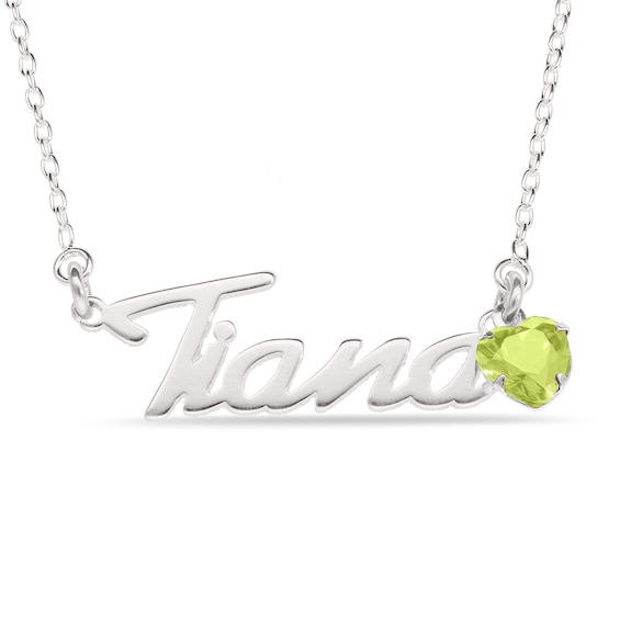 Heart-cut August Birthstone Charm Nameplate Necklace Sterling Silver 18"