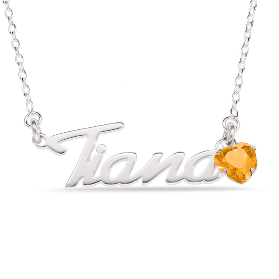 Heart-cut November Birthstone Charm Nameplate Necklace Sterling Silver 18"