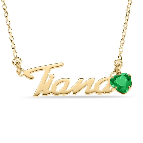 Heart-cut May Birthstone Charm Nameplate Necklace 14K Yellow Gold-Plated Sterling Silver 18"