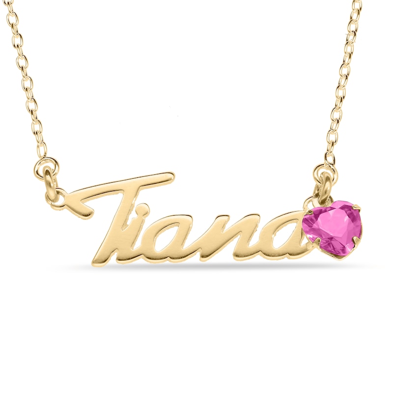 Main Image 1 of Heart-cut October Birthstone Charm Nameplate Necklace 14K Yellow Gold-Plated Sterling Silver 18"