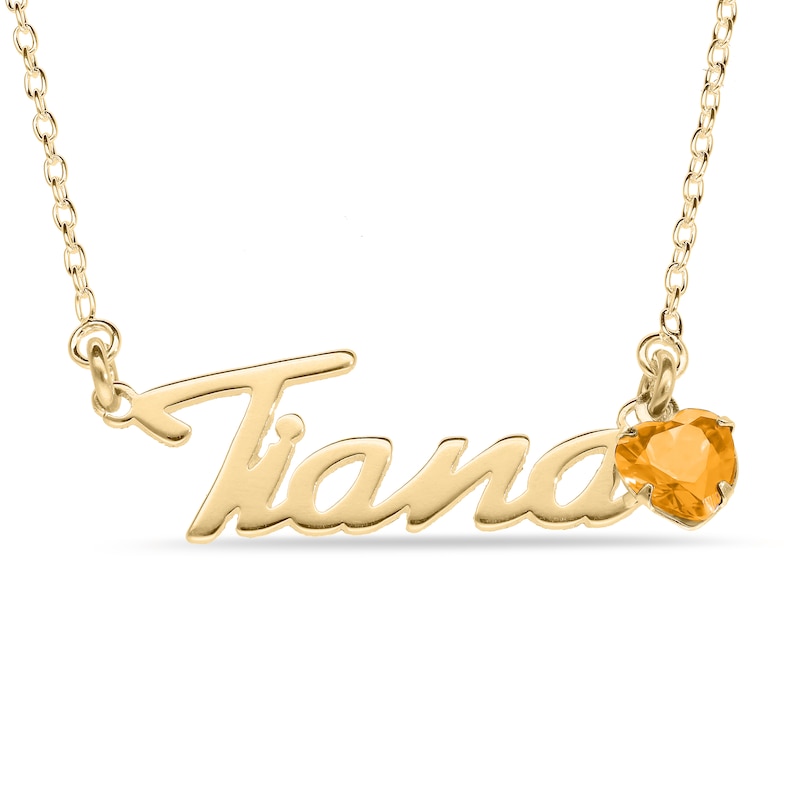 Main Image 1 of Heart-cut November Birthstone Charm Nameplate Necklace 14K Yellow Gold-Plated Sterling Silver 18"