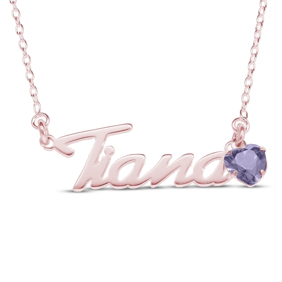 Heart-cut June Birthstone Charm Nameplate Necklace 14K Rose Gold-Plated Sterling Silver 18"