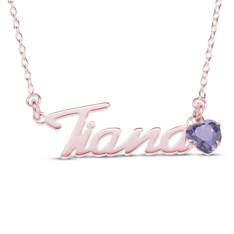 Main Image 1 of Heart-cut June Birthstone Charm Nameplate Necklace 14K Rose Gold-Plated Sterling Silver 18"