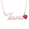 Thumbnail Image 1 of Heart-cut July Birthstone Charm Nameplate Necklace 14K Rose Gold-Plated Sterling Silver 18"