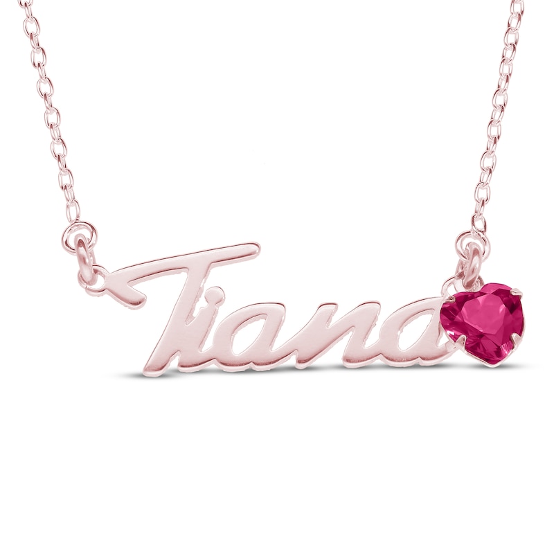 Main Image 1 of Heart-cut July Birthstone Charm Nameplate Necklace 14K Rose Gold-Plated Sterling Silver 18"