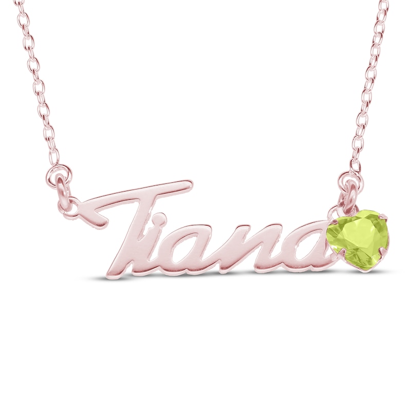 Main Image 1 of Heart-cut August Birthstone Charm Nameplate Necklace 14K Rose Gold-Plated Sterling Silver 18"