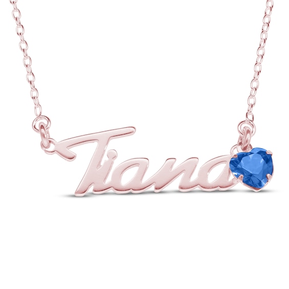 Heart-cut September Birthstone Charm Nameplate Necklace 14K Rose Gold-Plated Sterling Silver 18"