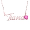 Thumbnail Image 1 of Heart-cut October Birthstone Charm Nameplate Necklace 14K Rose Gold-Plated Sterling Silver 18"