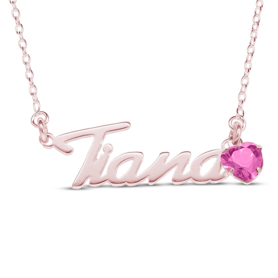 Heart-cut October Birthstone Charm Nameplate Necklace 14K Rose Gold-Plated Sterling Silver 18"