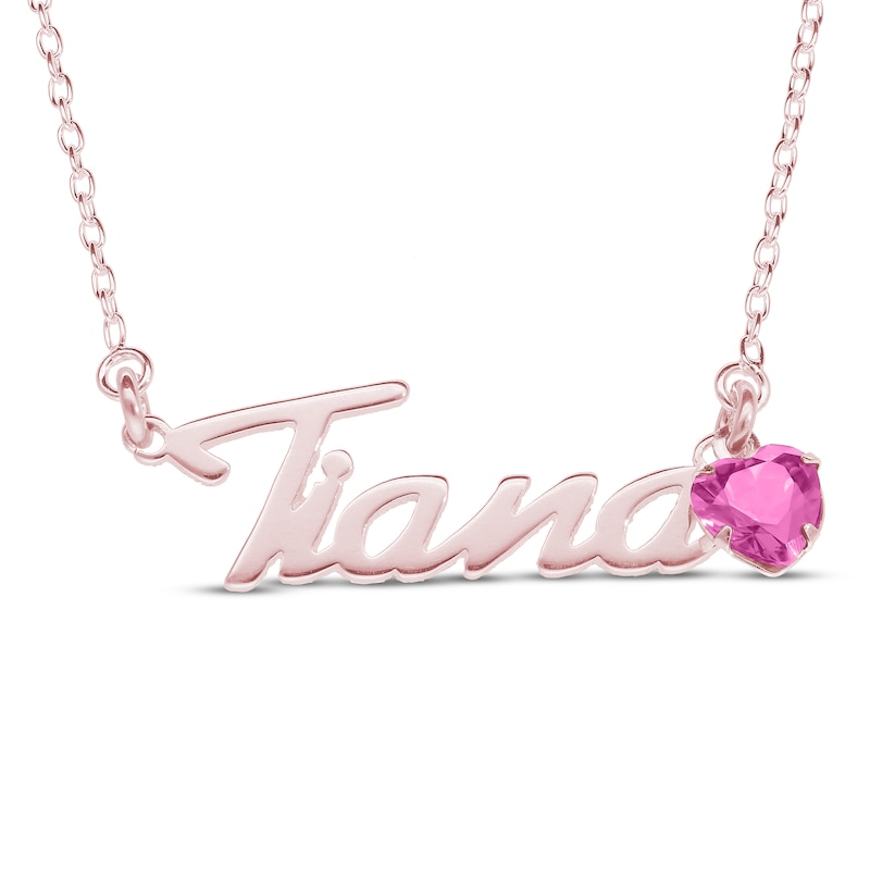 Main Image 1 of Heart-cut October Birthstone Charm Nameplate Necklace 14K Rose Gold-Plated Sterling Silver 18"