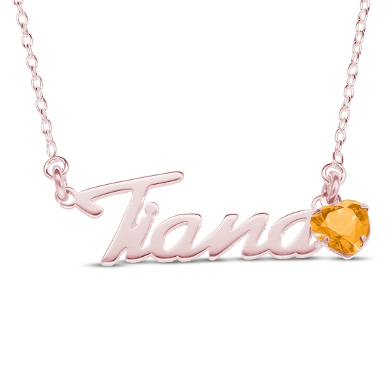 Heart-cut November Birthstone Charm Nameplate Necklace 14K Rose Gold-Plated Sterling Silver 18"
