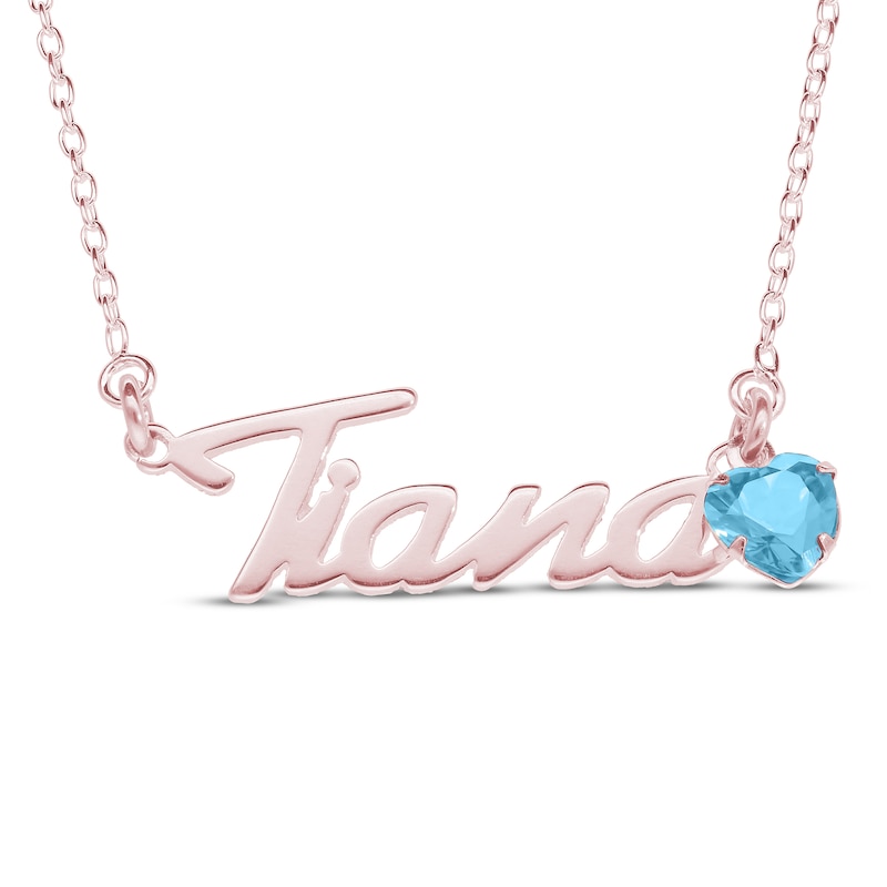 Main Image 1 of Heart-cut December Birthstone Charm Nameplate Necklace 14K Rose Gold-Plated Sterling Silver 18"