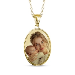 Oval Photo Beaded Frame Necklace 10K Yellow Gold 18"