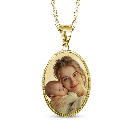 Oval Photo Beaded Frame Necklace 10K Yellow Gold 18"