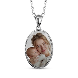 Oval Photo Beaded Frame Necklace 10K White Gold 18"