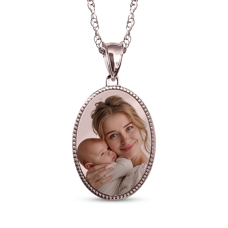 Main Image 1 of Oval Photo Beaded Frame Necklace 10K Rose Gold 18"