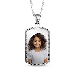 Dog Tag Photo Beaded Frame Necklace Sterling Silver 18"
