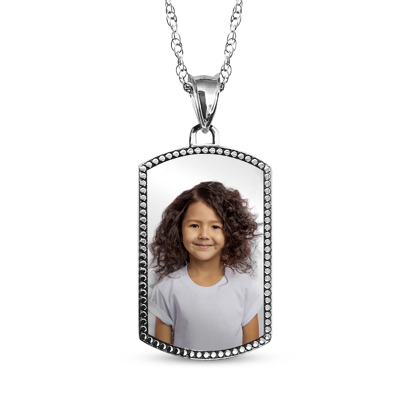 Main Image 1 of Dog Tag Photo Beaded Frame Necklace Sterling Silver 18"