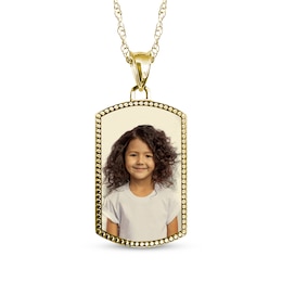 Dog Tag Photo Beaded Frame Necklace 10K Yellow Gold 18"