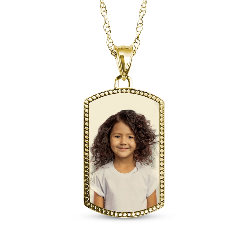 Main Image 1 of Dog Tag Photo Beaded Frame Necklace 10K Yellow Gold 18"