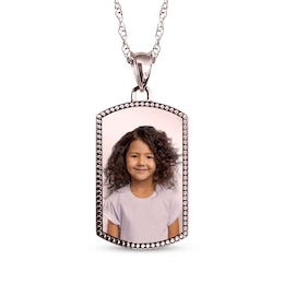 Dog Tag Photo Beaded Frame Necklace 10K Rose Gold 18"