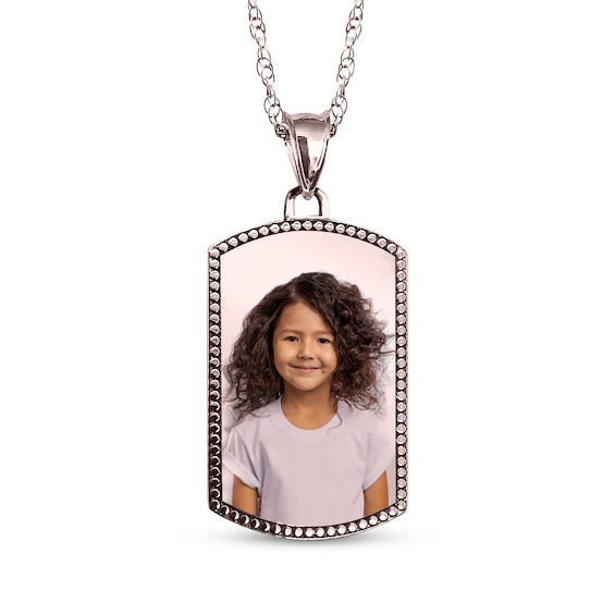 Dog Tag Photo Beaded Frame Necklace 10K Rose Gold 18"