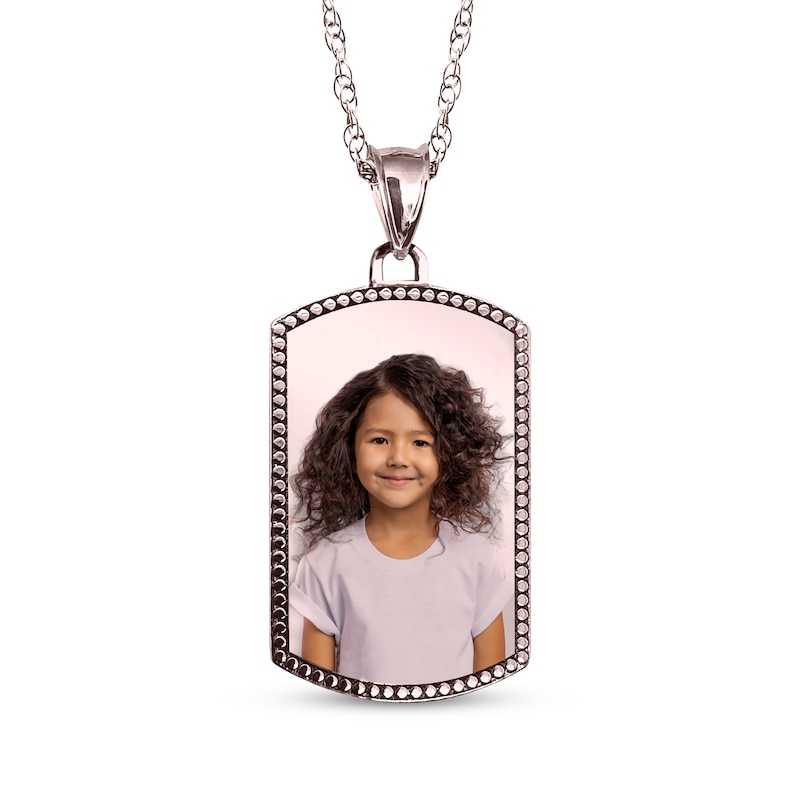Main Image 1 of Dog Tag Photo Beaded Frame Necklace 10K Rose Gold 18"