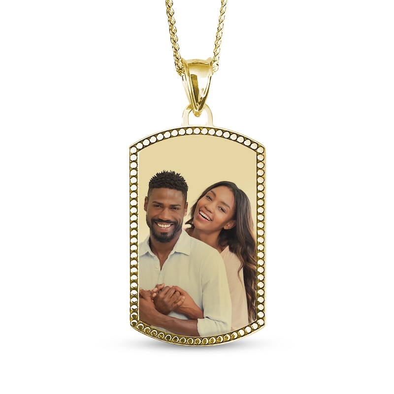 Main Image 1 of Extra Large Dog Tag Photo Beaded Frame Necklace 10K Yellow Gold 18"