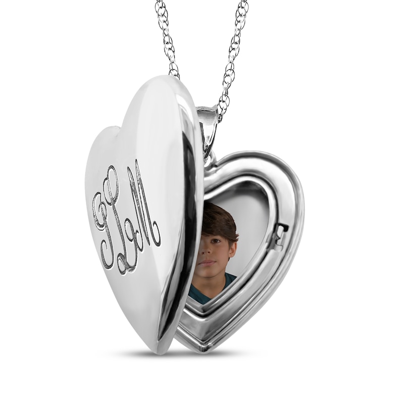 Main Image 1 of Engravable Photo Heart Locket Necklace Sterling Silver 18"
